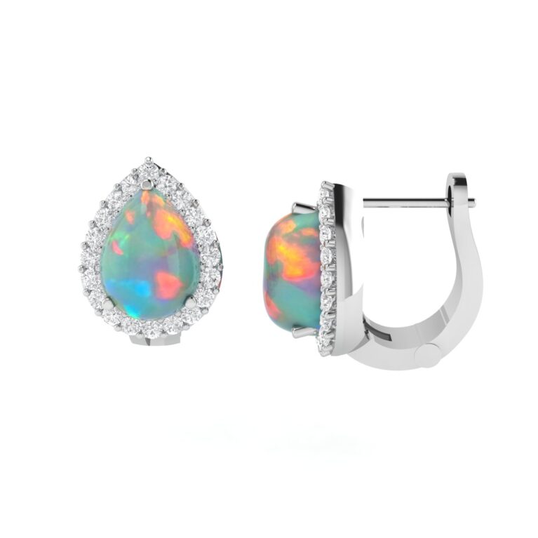 Diana Pear Opal and Shining Diamond Earrings in 18K White Gold (1ct)