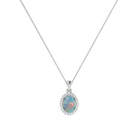 Diana Oval Opal and Shining Diamond Pendant in 18K Gold (0.35ct)