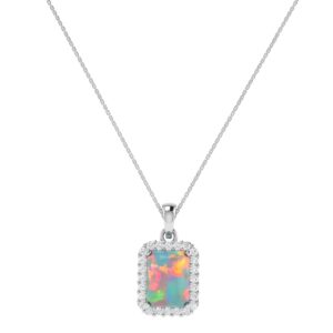 Diana Emerald  Cut Opal and Shining Diamond Pendant in 18K Gold (0.35ct)
