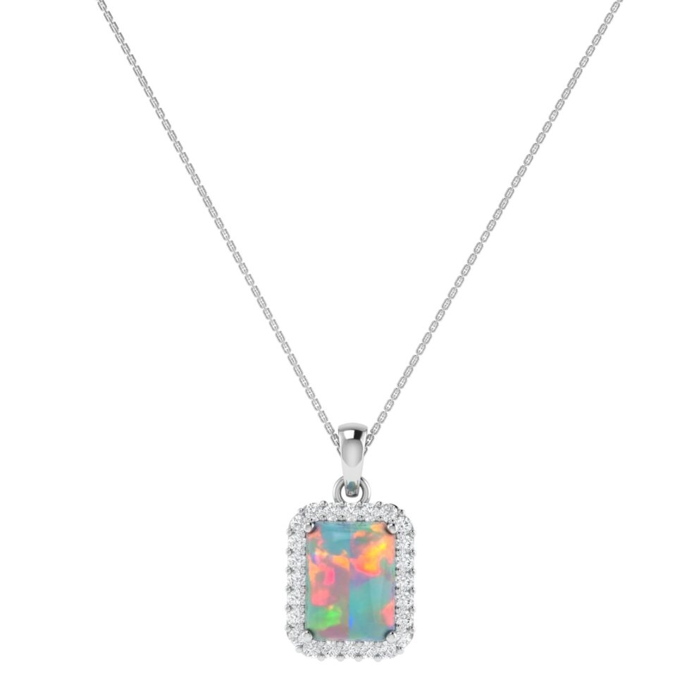Diana Emerald Cut Opal and Shining Diamond Pendant in 18K Gold (0.35ct)
