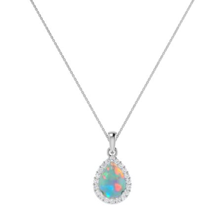 Diana Pear Opal and Shining Diamond Pendant in 18K White Gold (0.5ct)