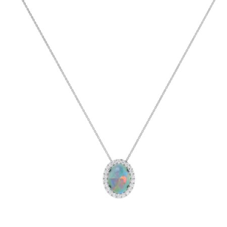 Diana Oval Opal and Shining Diamond Necklace in 18K Gold (0.35ct)