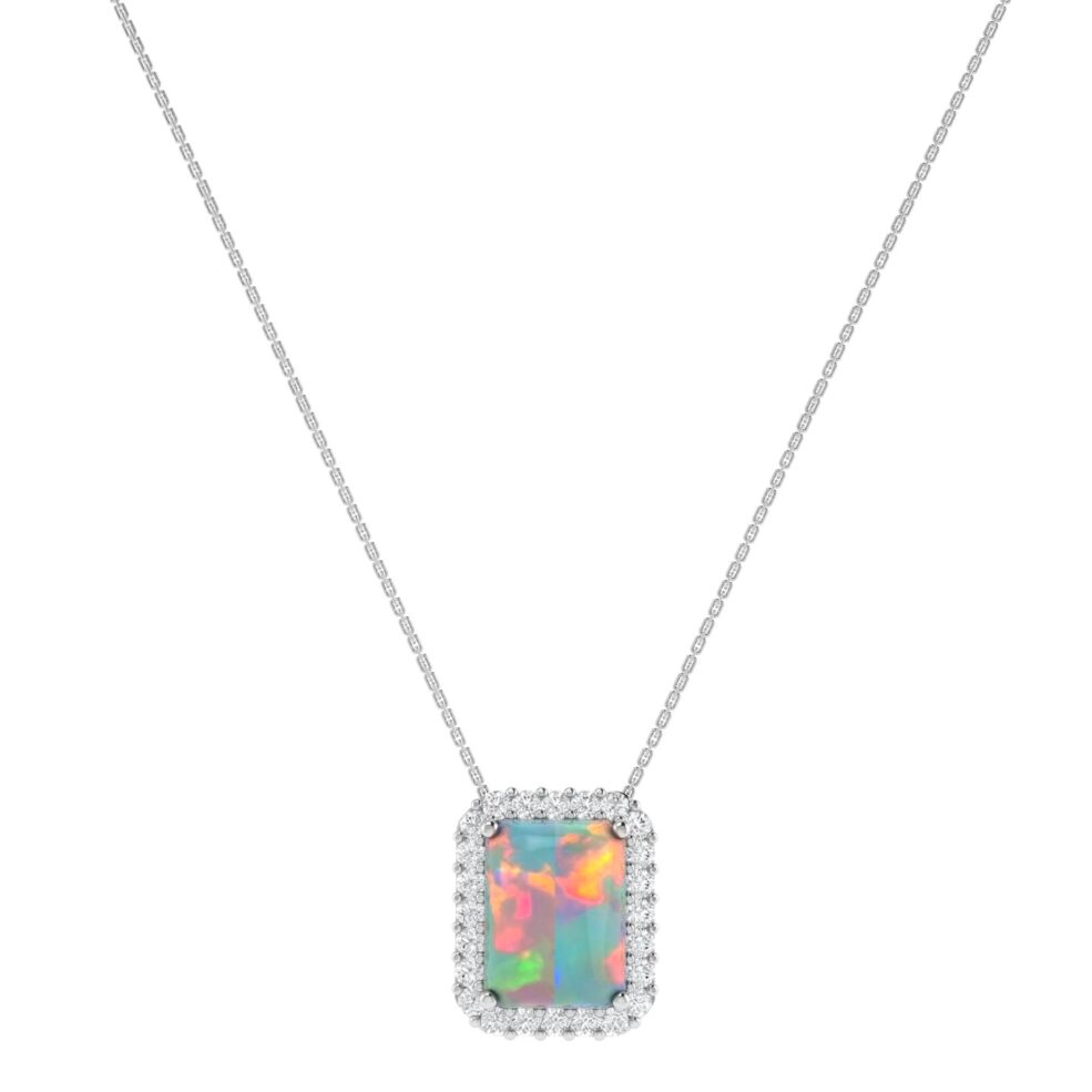 Diana Emerald Cut Opal and Shining Diamond Necklace in 18K Gold (0.35ct)