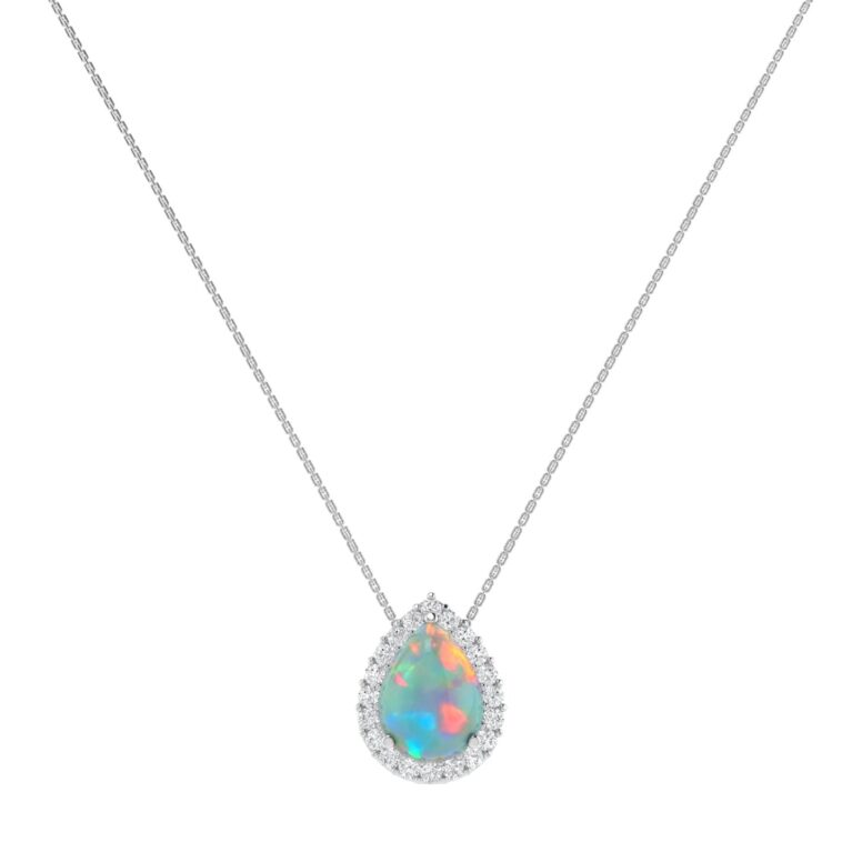 Diana Pear Opal and Shining Diamond Necklace in 18K White Gold (0.5ct)