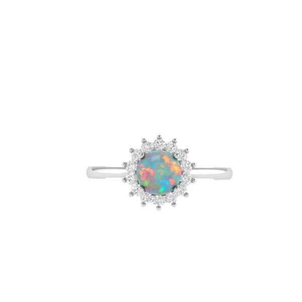 Diana Round Opal and Shining Diamond Ring in 18K White Gold (0.57ct)