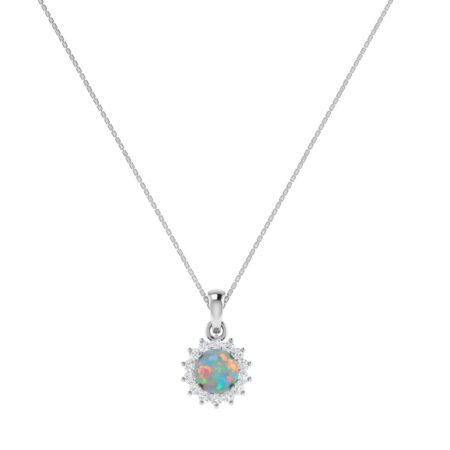 Diana Round Opal and Shining Diamond Pendant in 18K Gold (0.34ct)