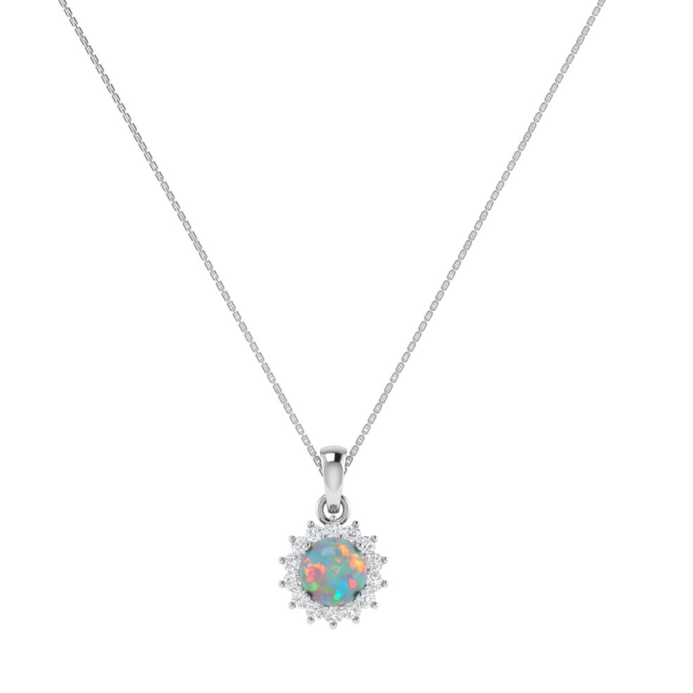 Diana Round Opal and Shining Diamond Pendant in 18K Gold (0.34ct)