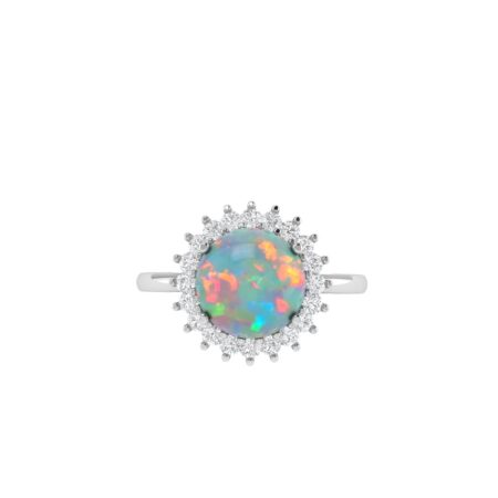 Diana Round Opal and Shining Diamond Ring in 18K Gold (0.83ct)