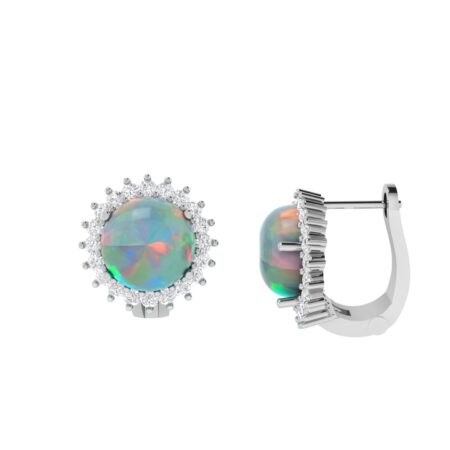 Diana Round Opal and Shining Diamond Earrings in 18K Gold (1.66ct)