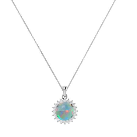 Diana Round Opal and Shining Diamond Pendant in 18K Gold (0.83ct)