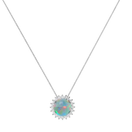 Diana Round Opal and Shining Diamond Necklace in 18K Gold (0.83ct)