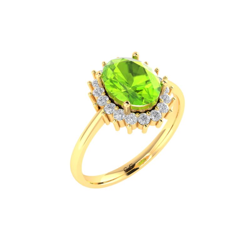 Diana Oval Peridot and Glowing Diamond Ring in 18K Gold (0.95ct)