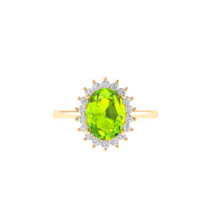 Diana Oval Peridot and Glowing Diamond Ring in 18K Gold (0.95ct)