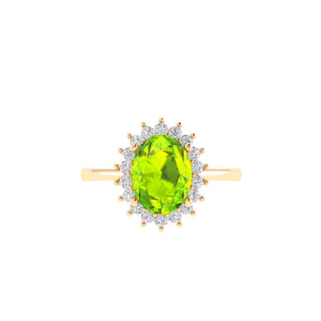 Diana Oval Peridot and Glowing Diamond Ring in 18K Gold (0.95ct)