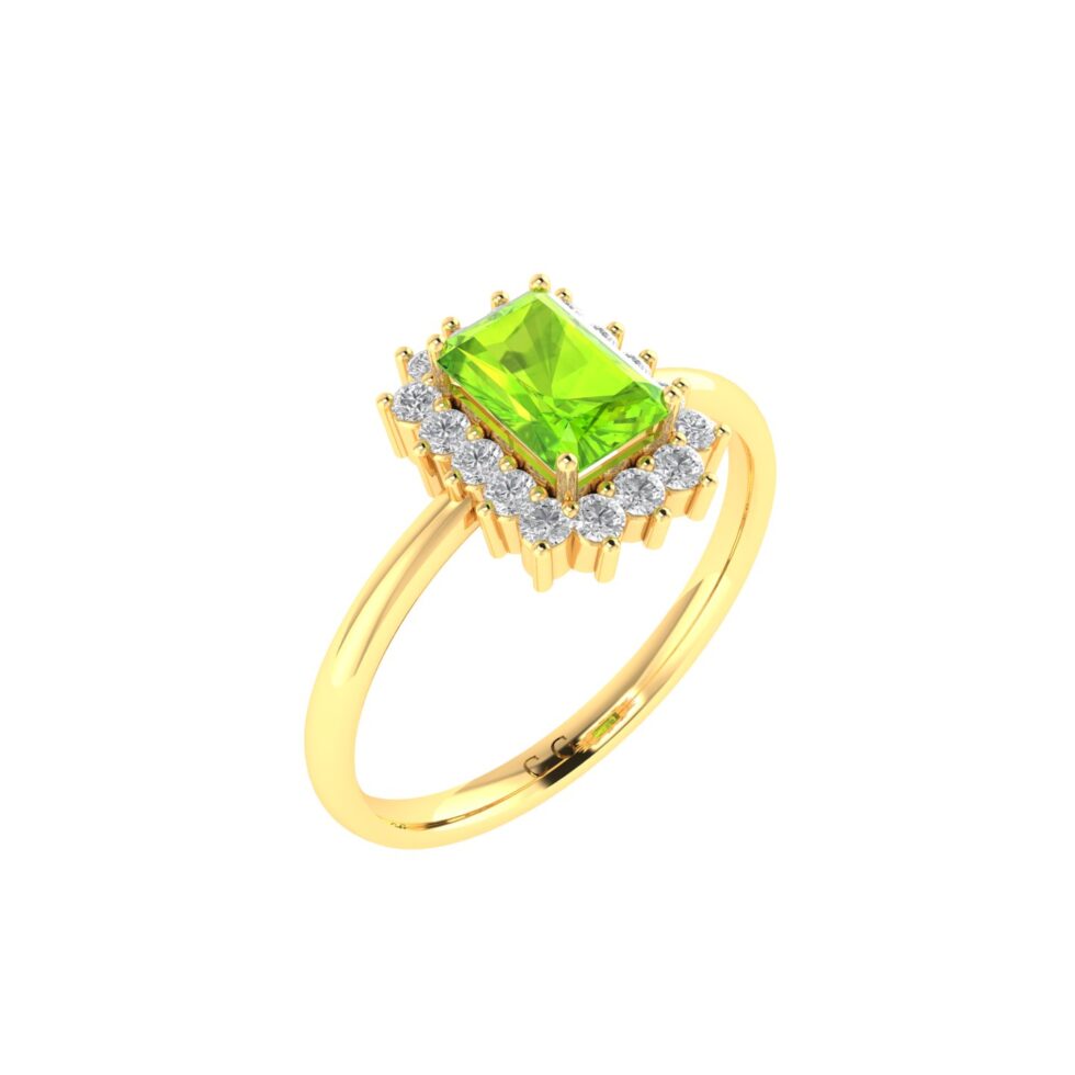 Diana Emerald-Cut Peridot and Glowing Diamond Ring in 18K Yellow Gold (0.6ct)