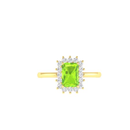 Diana Emerald-Cut Peridot and Glowing Diamond Ring in 18K Yellow Gold (0.6ct)
