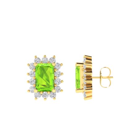 Diana Emerald-Cut Peridot and Glowing Diamond Earrings in 18K Yellow Gold (1.2ct)