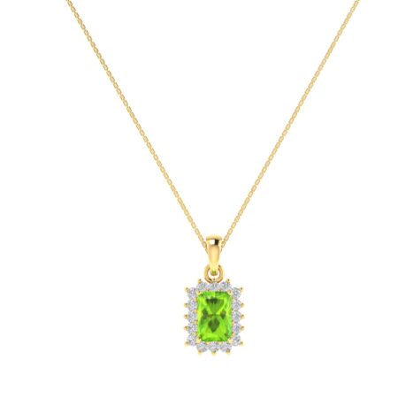 Diana Emerald-Cut Peridot and Glowing Diamond Pendant in 18K Yellow Gold (0.6ct)