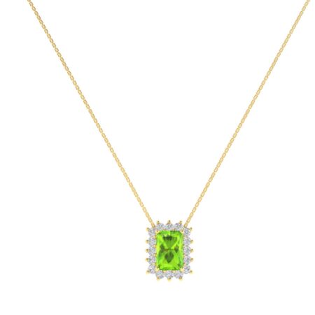Diana Emerald-Cut Peridot and Glowing Diamond Necklace in 18K Yellow Gold (0.6ct)