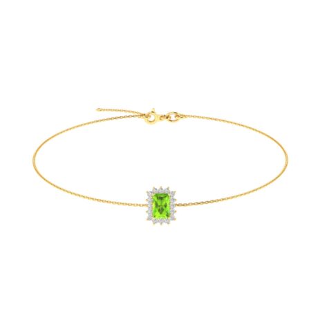 Diana Emerald-Cut Peridot and Glowing Diamond Bracelet in 18K Yellow Gold (0.6ct)