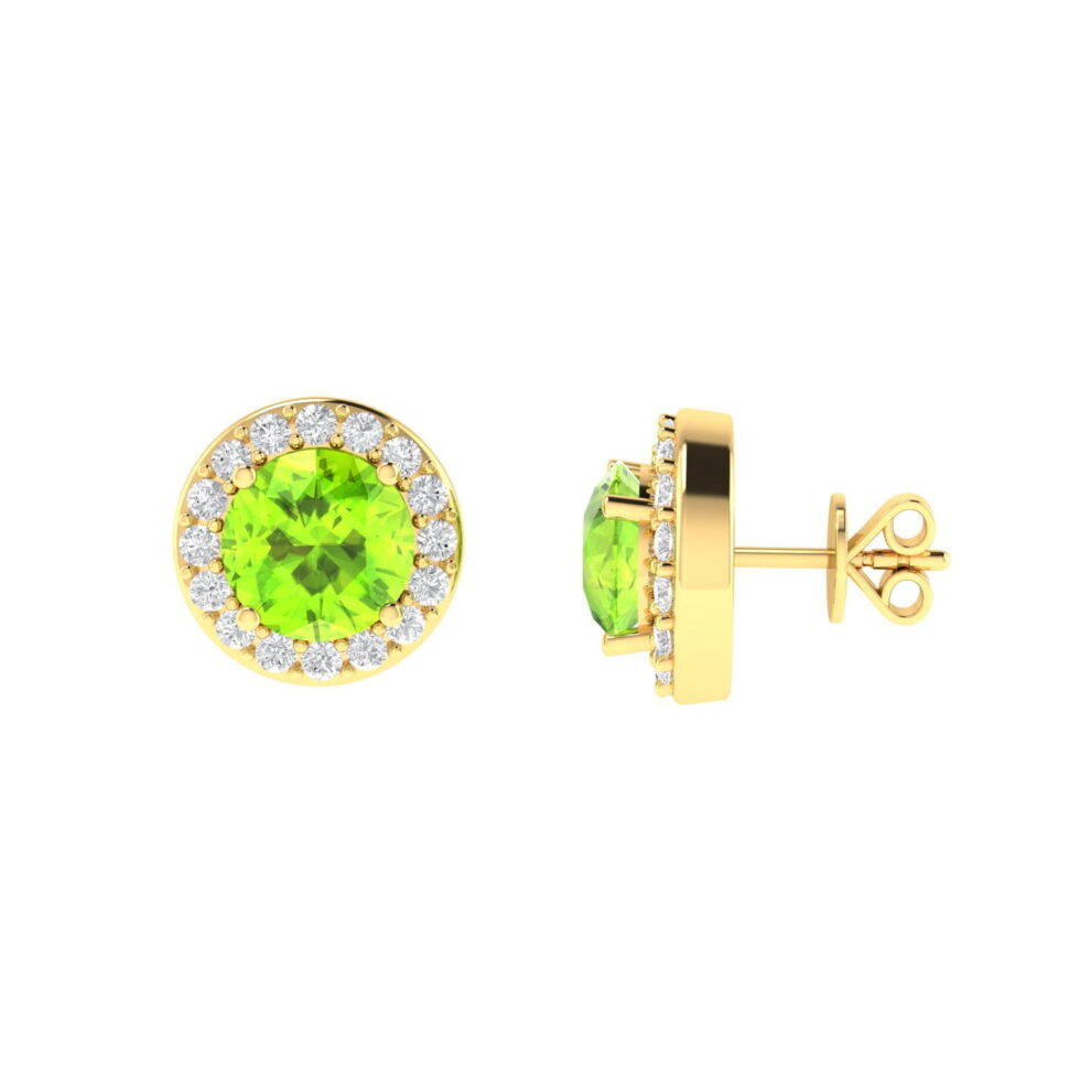 Diana Round Peridot and Glowing Diamond Earrings in 18K Gold (1ct)