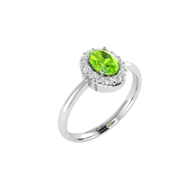 Diana Oval Peridot and Glowing Diamond Ring in 18K White Gold (1.4ct)