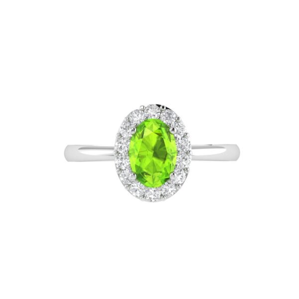 Diana Oval Peridot and Glowing Diamond Ring in 18K White Gold (1.4ct)