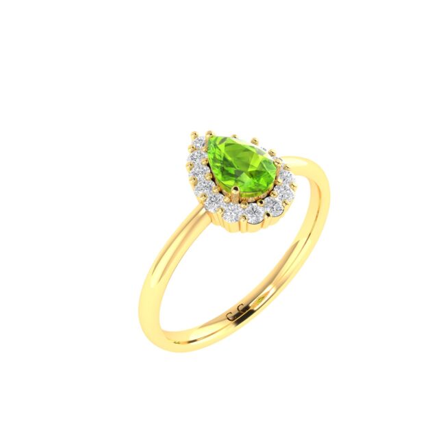 Diana Pear Peridot and Glowing Diamond Ring in 18K Yellow Gold (0.5ct)