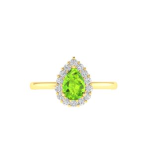 Diana Pear Peridot and Glowing Diamond Ring in 18K Yellow Gold (0.5ct)