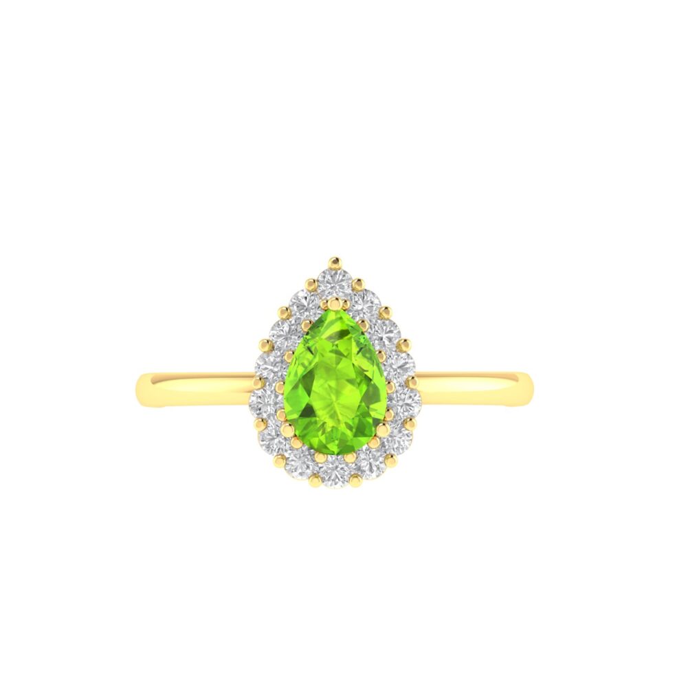 Diana Pear Peridot and Glowing Diamond Ring in 18K Yellow Gold (0.5ct)
