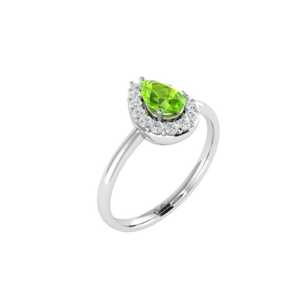 Diana Pear Peridot and Glowing Diamond Ring in 18K White Gold (0.45ct)