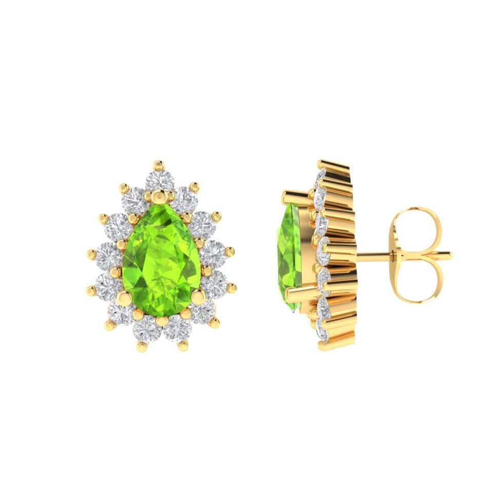 Diana Pear Peridot and Glowing Diamond Earrings in 18K Yellow Gold (1ct)
