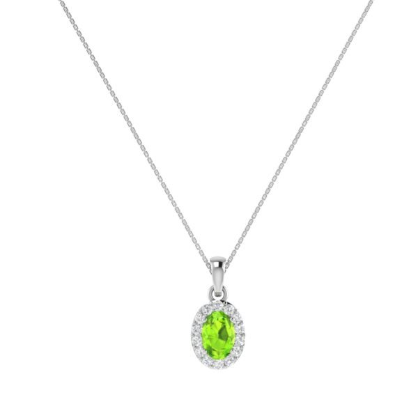 Diana Oval Peridot and Glowing Diamond Pendant in 18K White Gold (1.4ct)