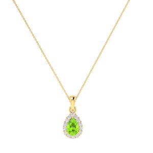 Diana Pear Peridot and Glowing Diamond Pendant in 18K Yellow Gold (0.5ct)