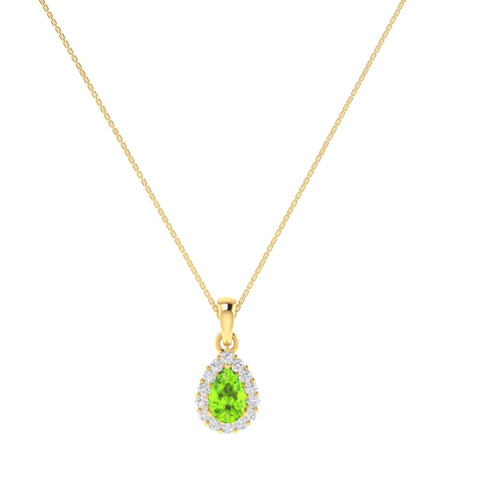Diana Pear Peridot and Glowing Diamond Pendant in 18K Yellow Gold (0.5ct)
