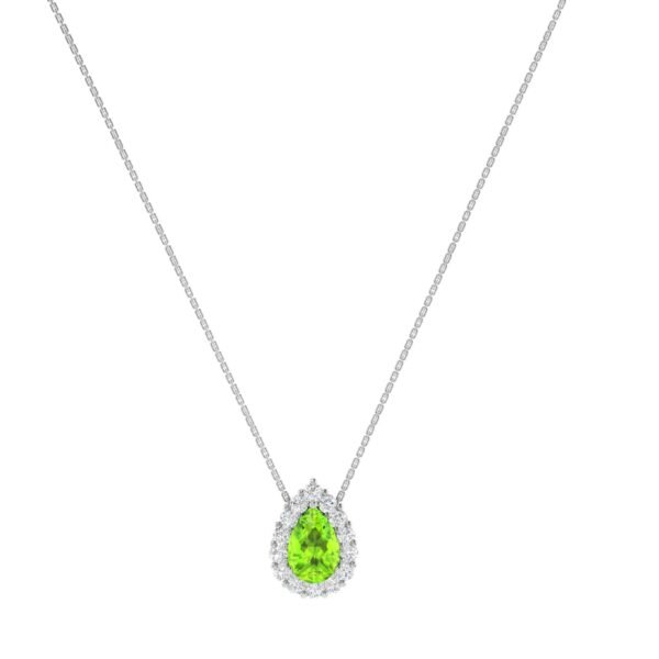 Diana Pear Peridot and Glowing Diamond Necklace in 18K White Gold (0.5ct)