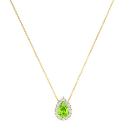 Diana Pear Peridot and Glowing Diamond Necklace in 18K Yellow Gold (0.5ct)