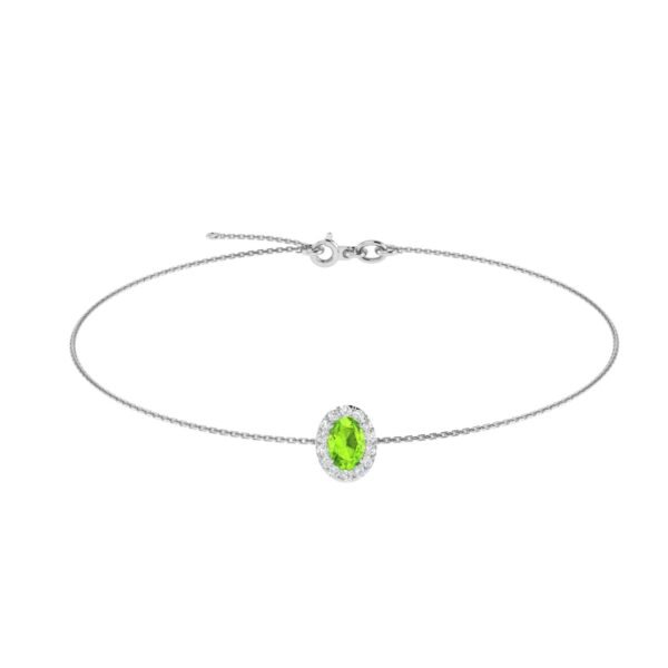Diana Oval Peridot and Glowing Diamond Bracelet in 18K White Gold (1.4ct)