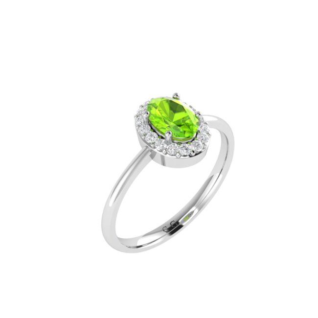 Diana Oval Peridot and Glowing Diamond Ring in 18K Gold (0.25ct)