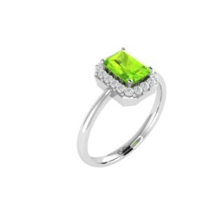 Diana Emerald Cut Peridot and Glowing Diamond Ring in 18K Gold (0.25ct)