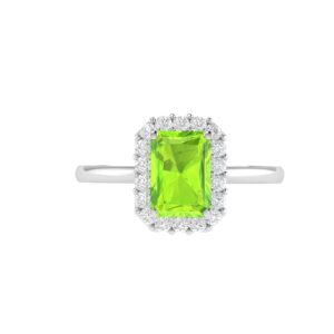 Diana Emerald  Cut Peridot and Glowing Diamond Ring in 18K Gold (0.25ct)