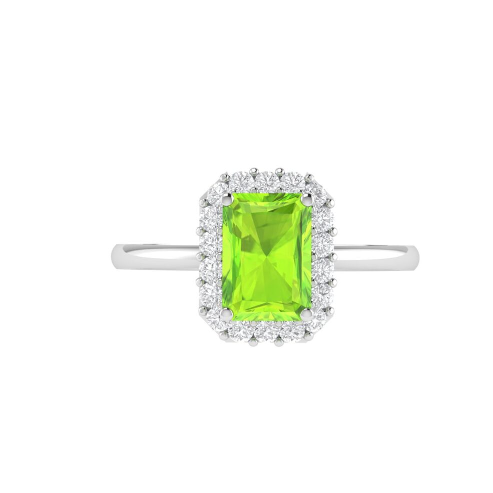 Diana Emerald Cut Peridot and Glowing Diamond Ring in 18K Gold (0.25ct)