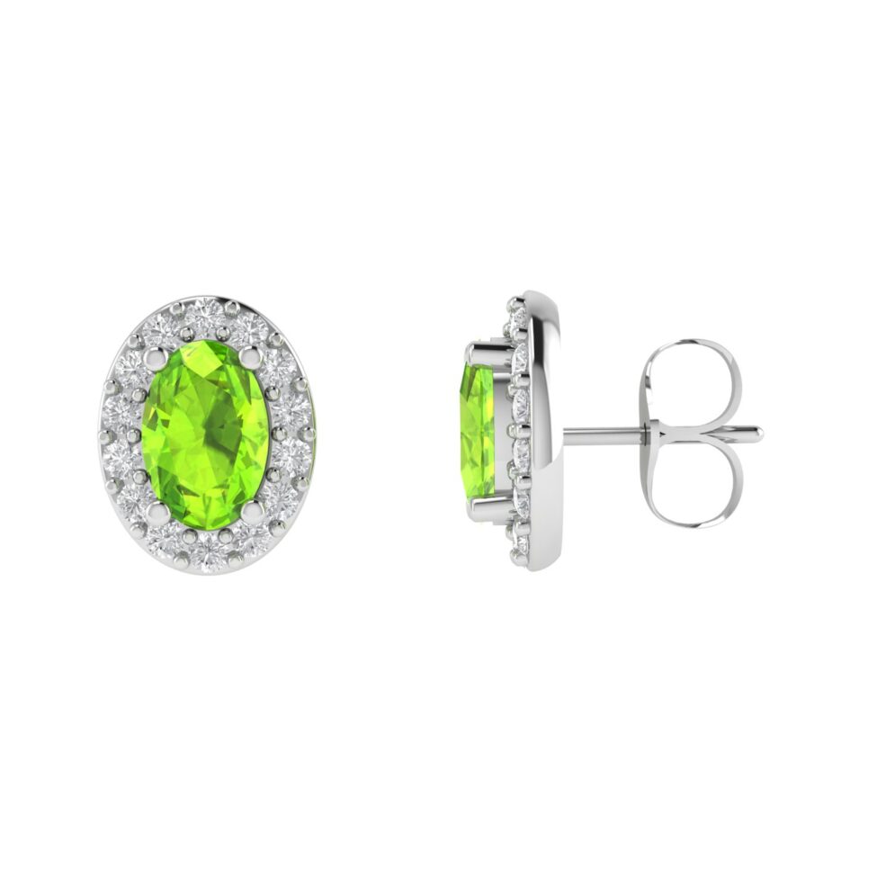 Diana Oval Peridot and Glowing Diamond Earrings in 18K White Gold (2.8ct)