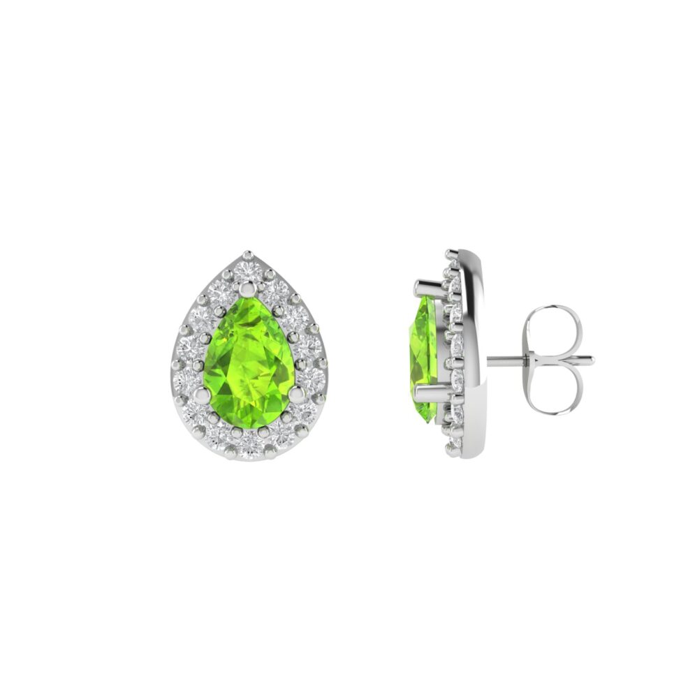 Diana Pear Peridot and Glowing Diamond Earrings in 18K White Gold (0.9ct)