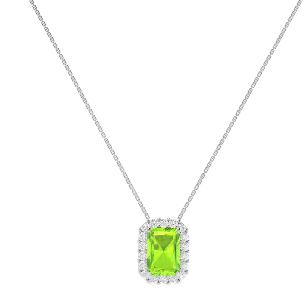 Diana Emerald Cut Peridot and Glowing Diamond Necklace in 18K Gold (0.25ct)
