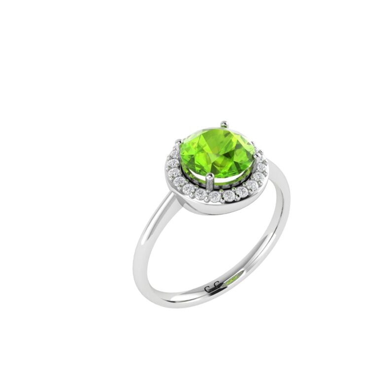 Diana Round Peridot and Glowing Diamond Ring in 18K White Gold (2ct)