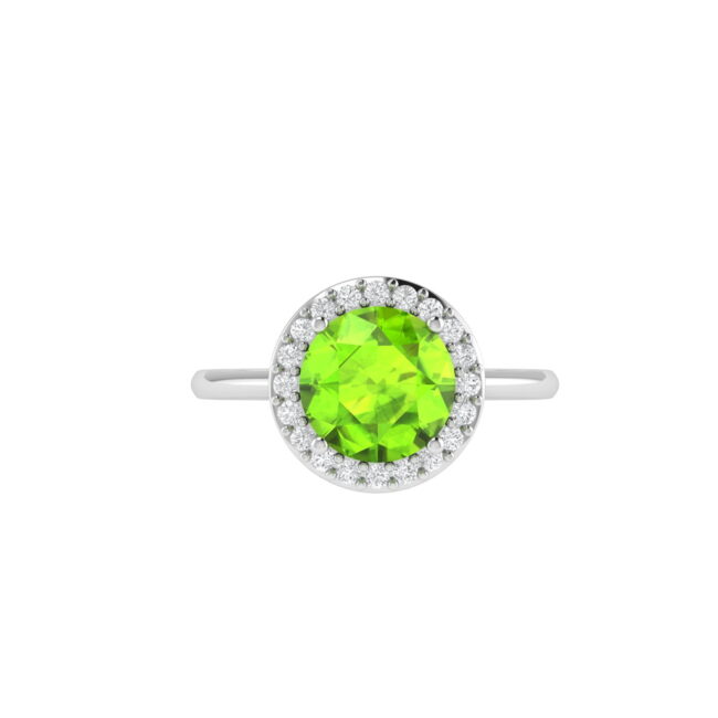 Diana Round Peridot and Glowing Diamond Ring in 18K White Gold (2ct)