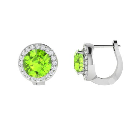 Diana Round Peridot and Glowing Diamond Earrings in 18K White Gold (4ct)