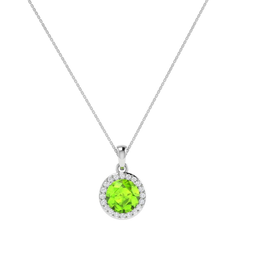 Diana Round Peridot and Glowing Diamond Pendant in 18K White Gold (2ct)