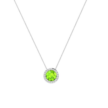 Diana Round Peridot and Glowing Diamond Necklace in 18K White Gold (2ct)